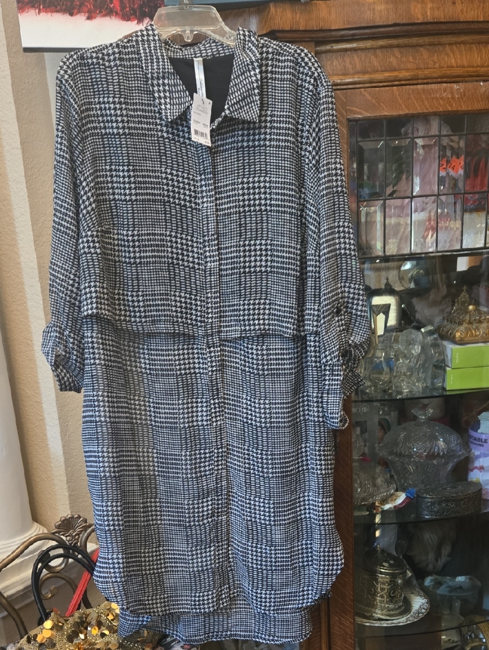 NY Collection Black & White Plaid Midi Shirt Dress 3x